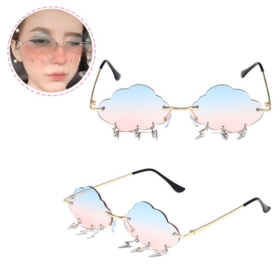 Rimless Cute Sunglasses Women Trendy Vintage Clouds Lightning Shaped Sunglasses men's Cloud Tassel Glasses