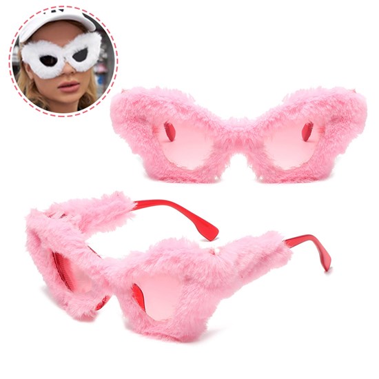 Women Plush Fuzzy Cat Eye Sunglasses Punk Soft Velvet Shades Ladies Handmade Party Masquerade Eyewear