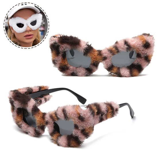 Women Plush Fuzzy Cat Eye Sunglasses Punk Soft Velvet Shades Ladies Handmade Party Masquerade Eyewear
