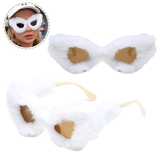 Women Plush Fuzzy Cat Eye Sunglasses Punk Soft Velvet Shades Ladies Handmade Party Masquerade Eyewear