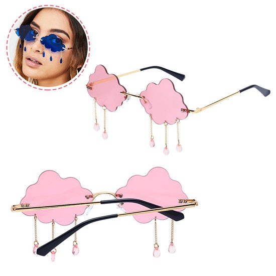 Tassel Clouds Shaped Sunglasses Rimless Men Women 90s Disco Sunglasses