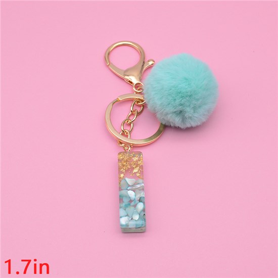 Fashion Resin Alphabet Initial Letter Keychain Key Ring, with Fur Ball Pom Bag Charm Keychain