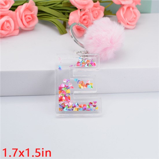 Fashion Resin Alphabet Initial Letter Keychain Key Ring, with Fur Ball Pom Bag Charm Keychain