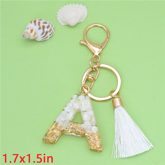 Fashion Acrylic Alphabet Initial Letter Keychain Key Ring, Tassel Charm Keychain