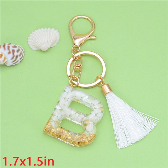 Fashion Acrylic Alphabet Initial Letter Keychain Key Ring, Tassel Charm Keychain