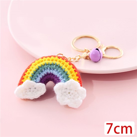 Cute Rainbow Hand Made Wool Pendant Keychain Key Ring