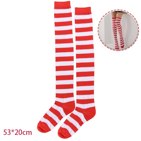 Womens Red Stripe Long Boot Stockings Over Knee Thigh Sock