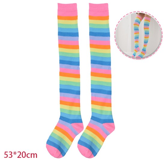 Womens Rainbow Stripe Long Boot Stockings Over Knee Thigh Sock