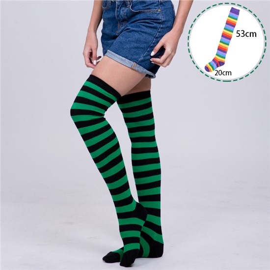 Womens Green Stripe Long Boot Stockings Over Knee Thigh Sock