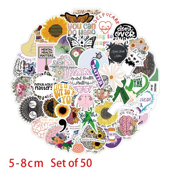 Mental Health Awareness Stickers 50 PCS, Mental Health Matters Vinyl Decal, Waterproof Sticker 