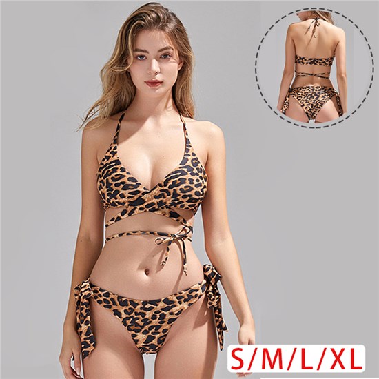 Leopard Print Women's Sexy Triangle Bathing Two Pieces Swimsuit Bikini Set