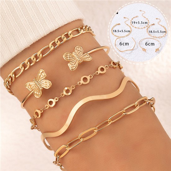 Fashion Butterfly Gold Layered Bracelet Set Adjustable Bangle Jewelry Accessories