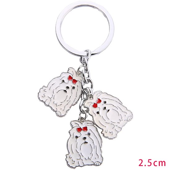 Maltese Pet Dog ID Tag Keychain Cute Portable Metal Keying Key Decor Car Keyring 
