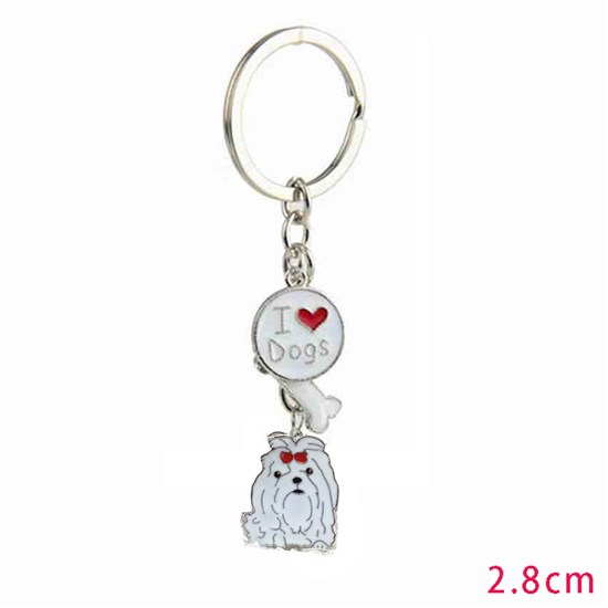 Maltese Pet Dog ID Tag Keychain Cute Portable Metal Keying Key Decor Car Keyring 