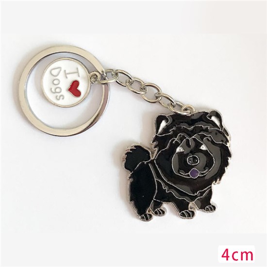Chow Chow Black Pet Dog ID Tag Keychain Cute Portable Metal Keying Key Decor Car Keyring 