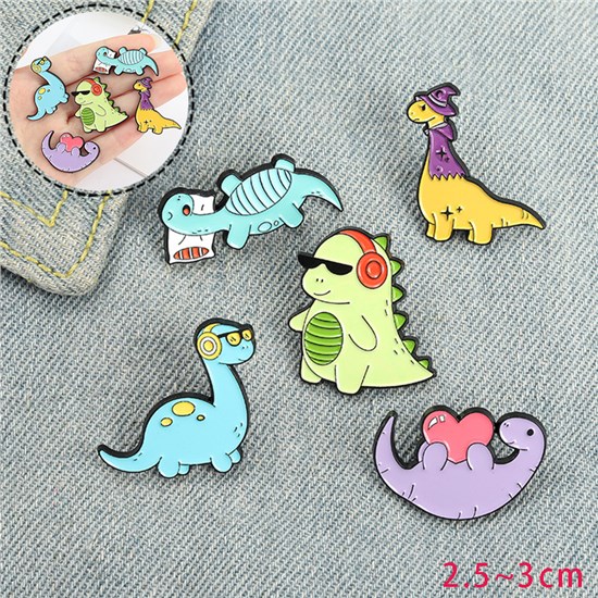 Dinosaur Cartoon Enamel Brooch Pin Badge Set
