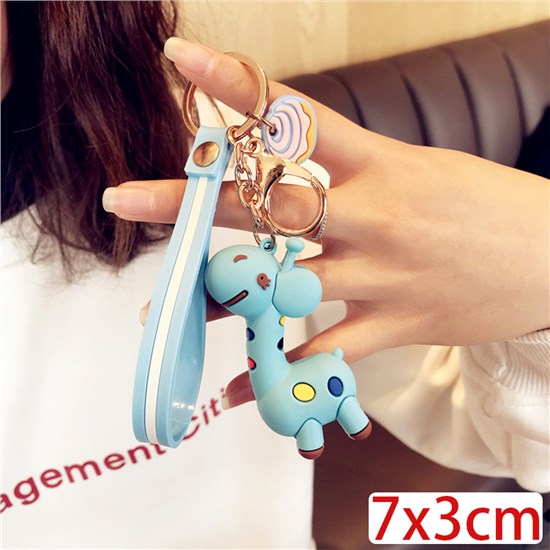 Cute Giraffe PVC Keychain Animals Wristlet Key Ring
