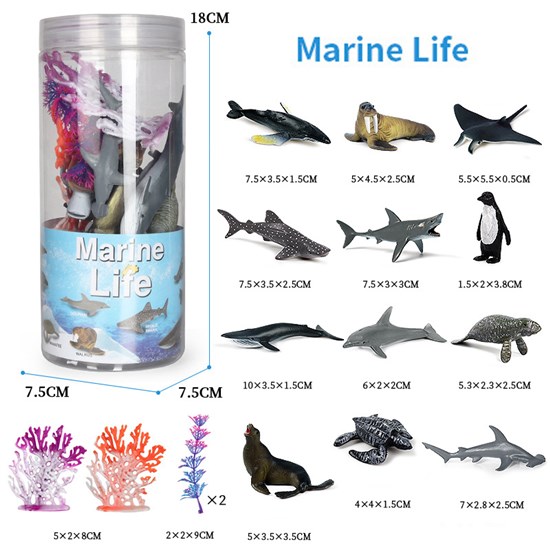 Sea Turtle Shark Walrus Penguin Marine Life Figures Set