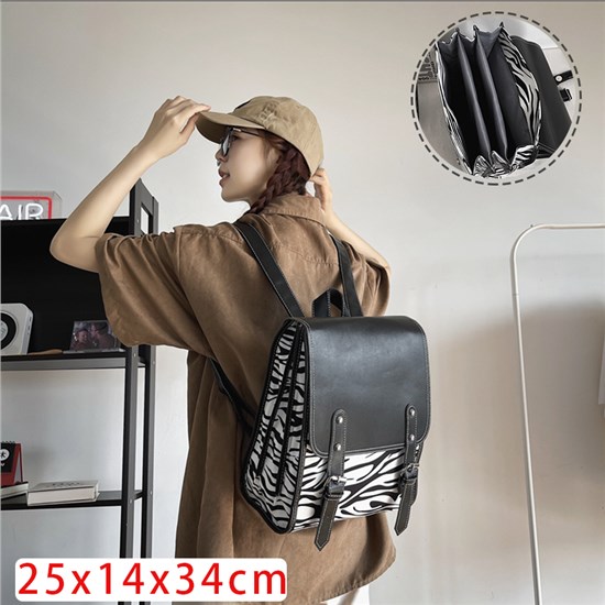 Zebra Print PU Leather Backpack Nylon Bag