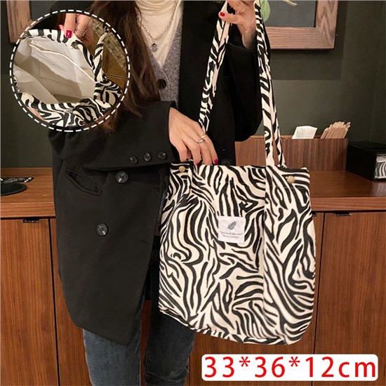  Zebra Stripes Animal Corduroy Tote Bag Large Shoulder Bag