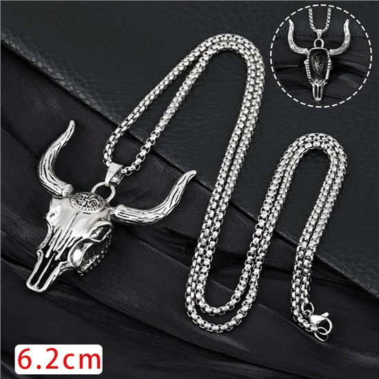 Punk Bull Skull Head Necklace for Men Women