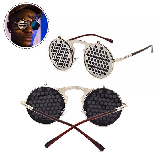 Retro Round 80's Flip Up Steampunk Sunglasses Mirror Vintage Circle Sun Glasses Eyewear for Men Women