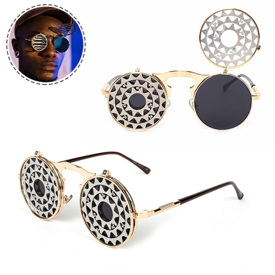 Retro Round 84's Flip Up Steampunk Sunglasses Mirror Vintage Circle Sun Glasses Eyewear for Men Women