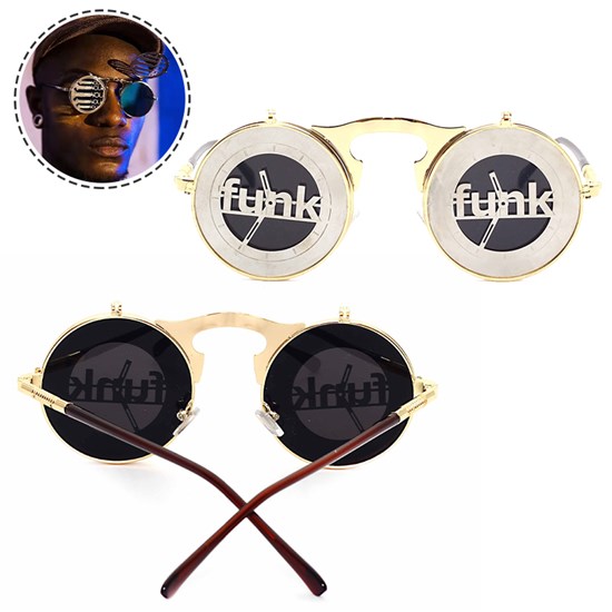 Retro Round 90's Flip Up Steampunk Sunglasses Mirror Vintage Circle Sun Glasses Eyewear for Men Women