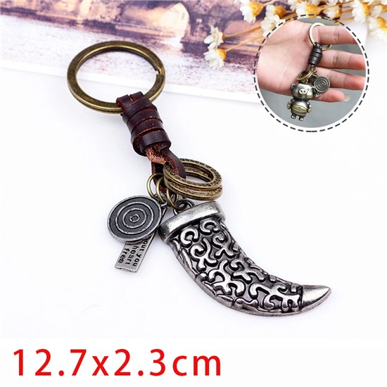 Viking Weapon Leather Alloy Keychain Punk Key Ring 