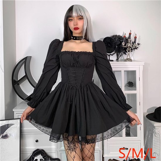 Gothic Black Skirt Dress Punk Cosplay Costume