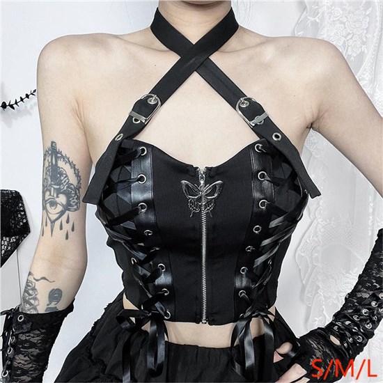 Gothic Sexy Sleeveless T Shirt Punk Girl Crop Top