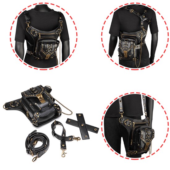 Steampunk Waist Bag Gothic Retro Motorcycle Leather Bag Goth Shoulder Packs