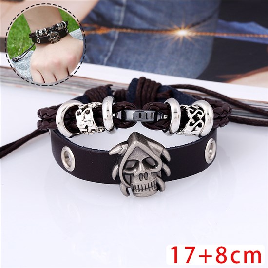 Skull Halloween Leather Bracelet Braided Wristband Punk Rock Jewelry Set