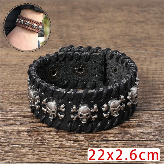 Punk Rock Alloy Buckle Leather Wristband Skull Cuff Bracelet