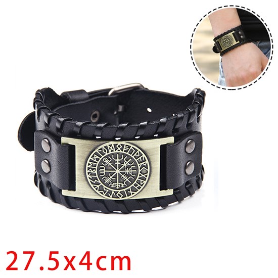 Punk Mens PU Leather Cuff Bracelet Wristbands Wide Cuff Leather Wrap Adjustable 