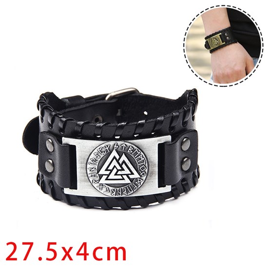 Punk Mens PU Leather Cuff Bracelet Viking Wristbands Wide Cuff Leather Wrap Adjustable 