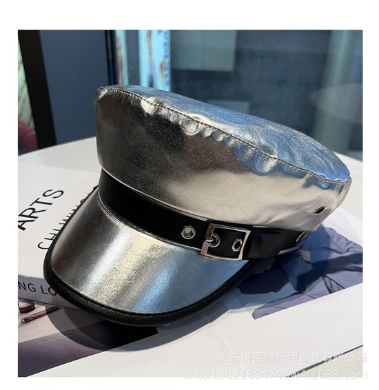 Punk PU Cap Women’s Leather Fashion Captain Hat Trendy Peaked Beret Cap