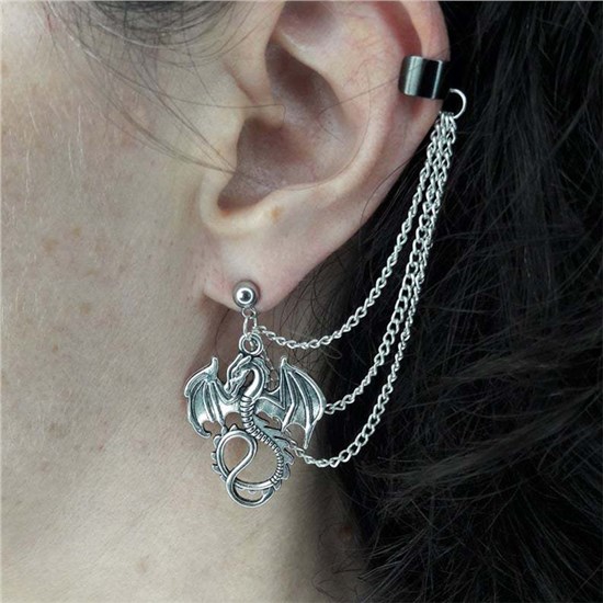 Punk Dragon Earring With Chain