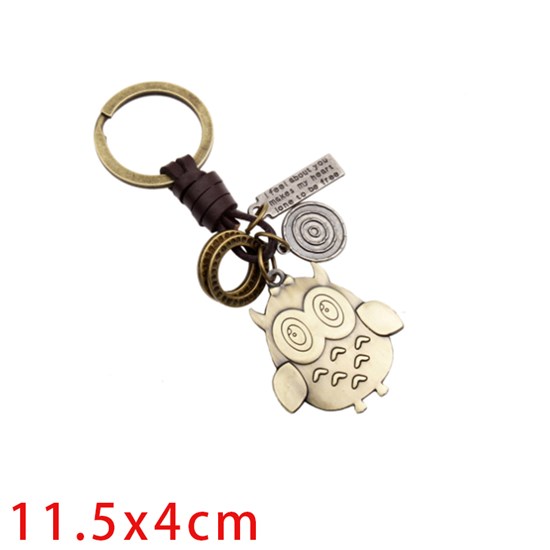 Punk Cartoon Owl Leather Alloy Keychain Key Ring 