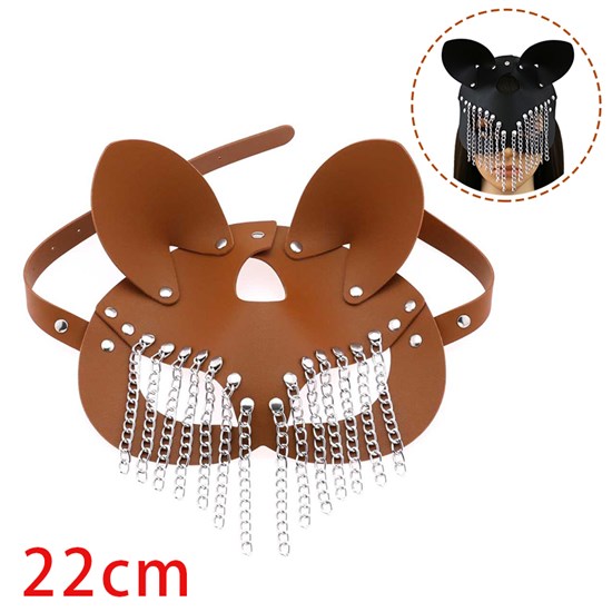 Punk Brown PU Leather Mask Chain Tassel Half Face Mask