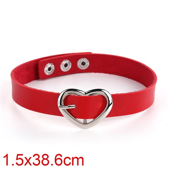 Punk Alloy Love Heart Red PU Leather Necklace Gothic Choker
