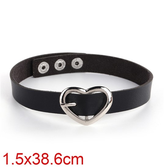 Punk Alloy Love Heart Black PU Leather Necklace Gothic Choker