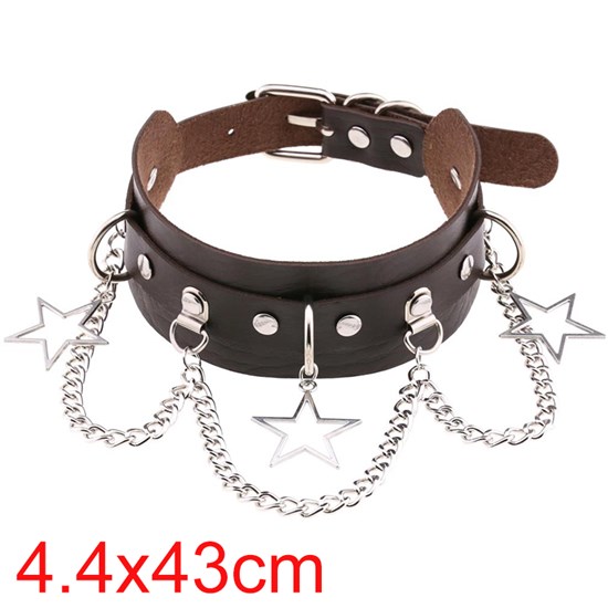 Punk PU Leather Necklace Gothic Choker With Star Pendant