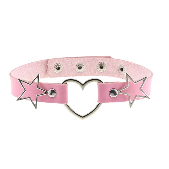 Punk Alloy Star Heart Necklace Gothic Pink PU Choker