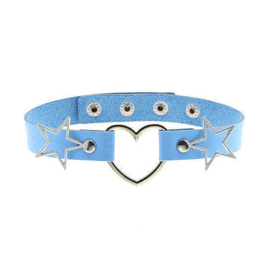 Punk Alloy Star Heart Necklace Gothic Blue PU Choker