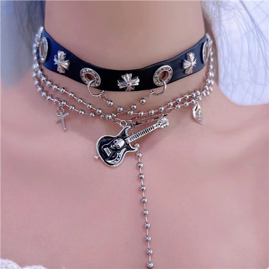 Punk Black Choker Necklace Guitar Pendant