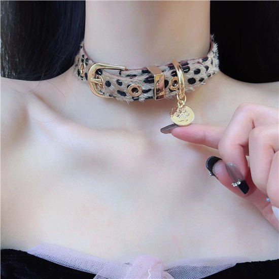 Punk Leopard Print Paw Choker Necklace