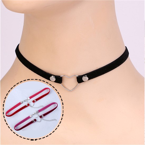 Gothic Punk Heart Black Velvet Necklace Choker