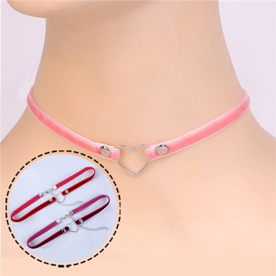 Gothic Punk Heart Pink Velvet Necklace Choker