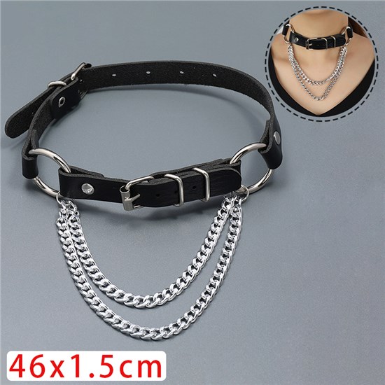 Goth Vintage Choker Chain Punk PU Leather Adjustable Necklace